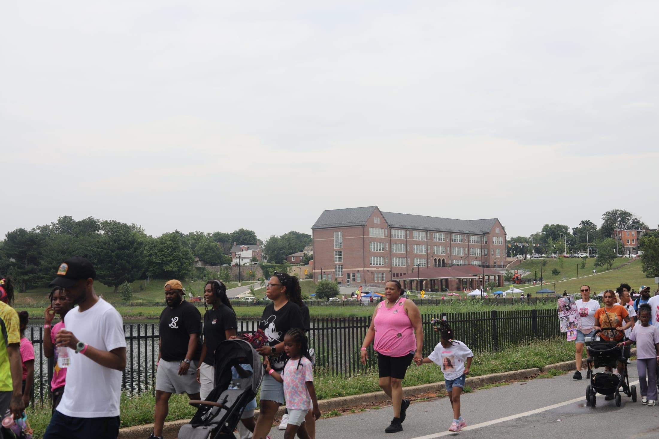 Marching together through the neighborhood.